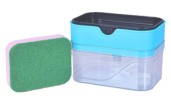 Soap Dispenser for Kitchen And Sponge Holder Dish Sink Dishwashing Dishwasher Liquid Instant Refill Durable (Soap Dispenser) Plastic