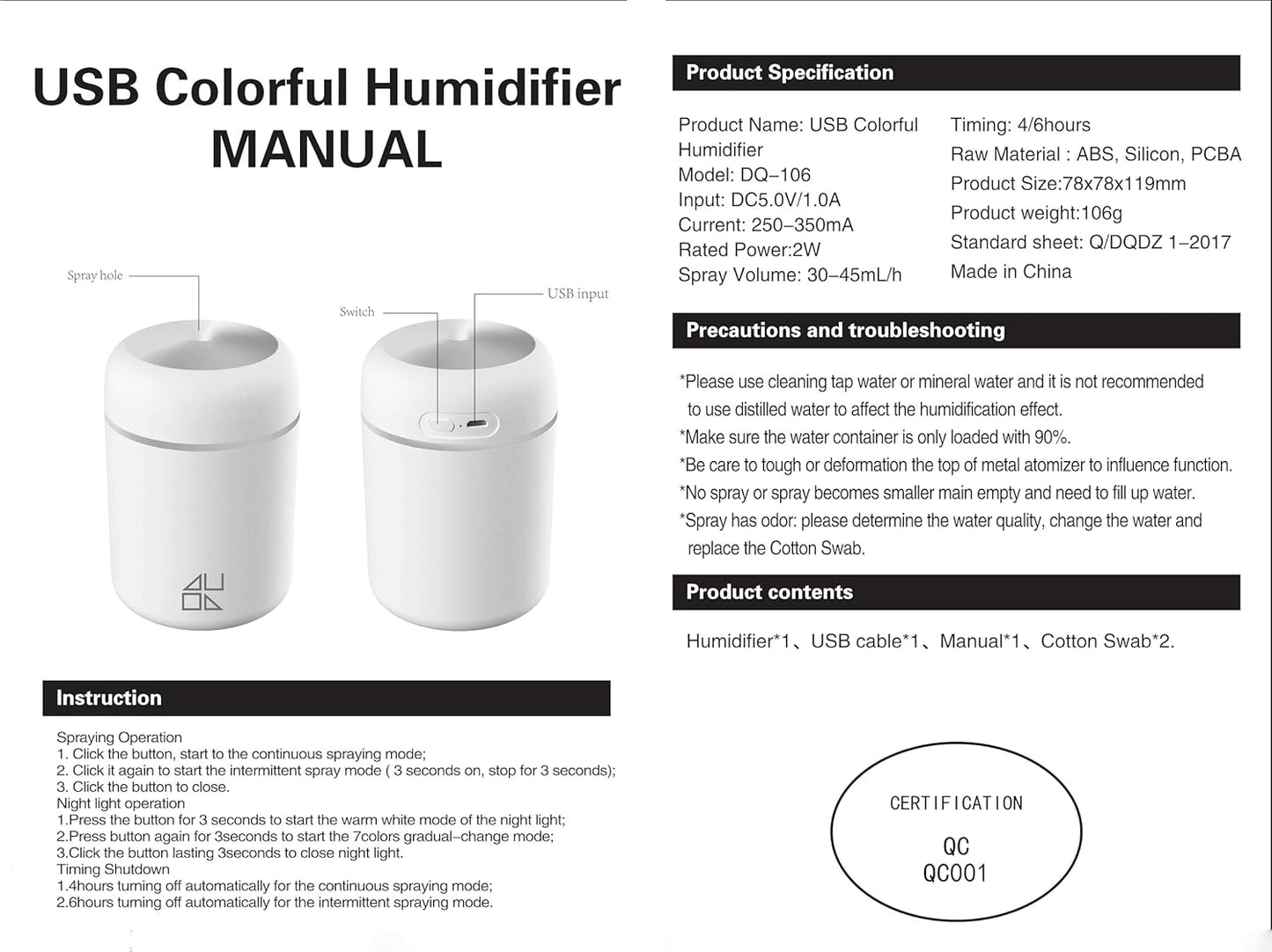 H2O Humidifier Aroma Diffuser